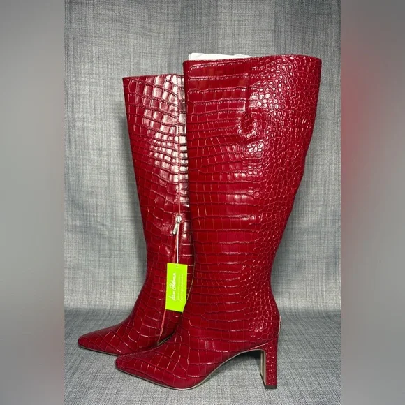 Sam Edelman Sylvia Knee High Wide Calf Leather Boot Cherry Crocodile Size 8.5M - Picture 4 of 8